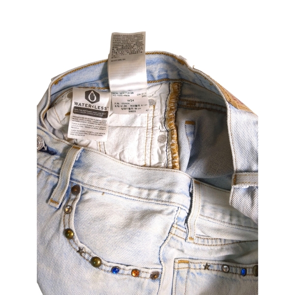 LEVI'S 501 Vintage Cut Off Jean Shorts w/ Studs & Jewels SZ 24 - Picture 6 of 6